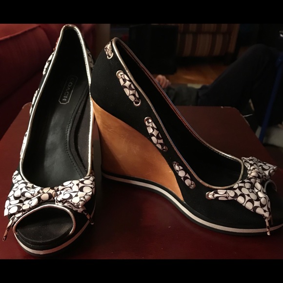 Coach Thalia Peep Toe Wooden Wedge Sandals - Picture 1 of 8